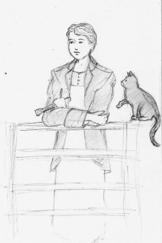 Aveline and her cat-shaped shadow