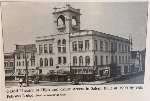 12. Image is a photograph taken from a book, showing the Grand Theatre in Salem.